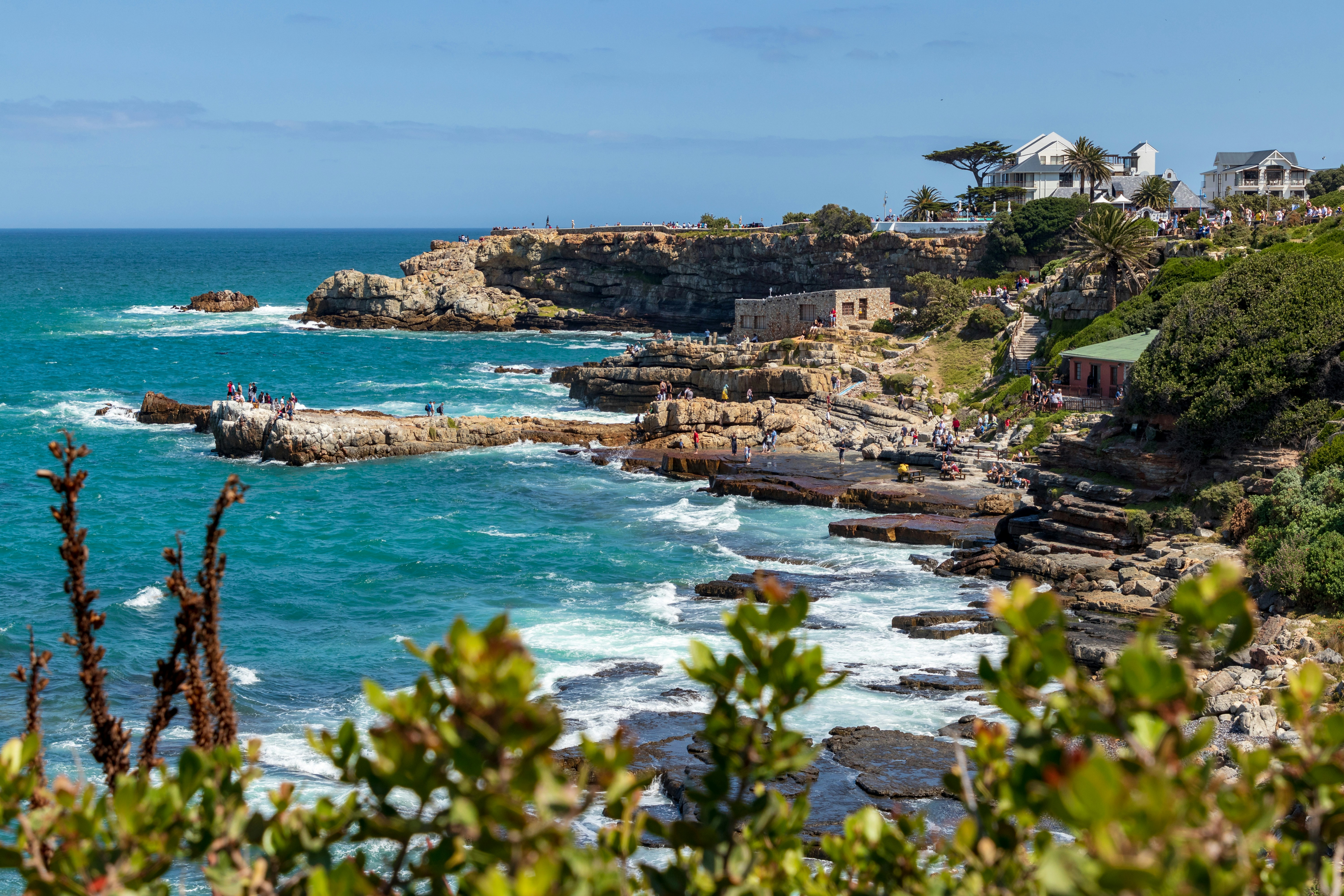 The rocky Hermanus coastline and cliff path along Walker Bay