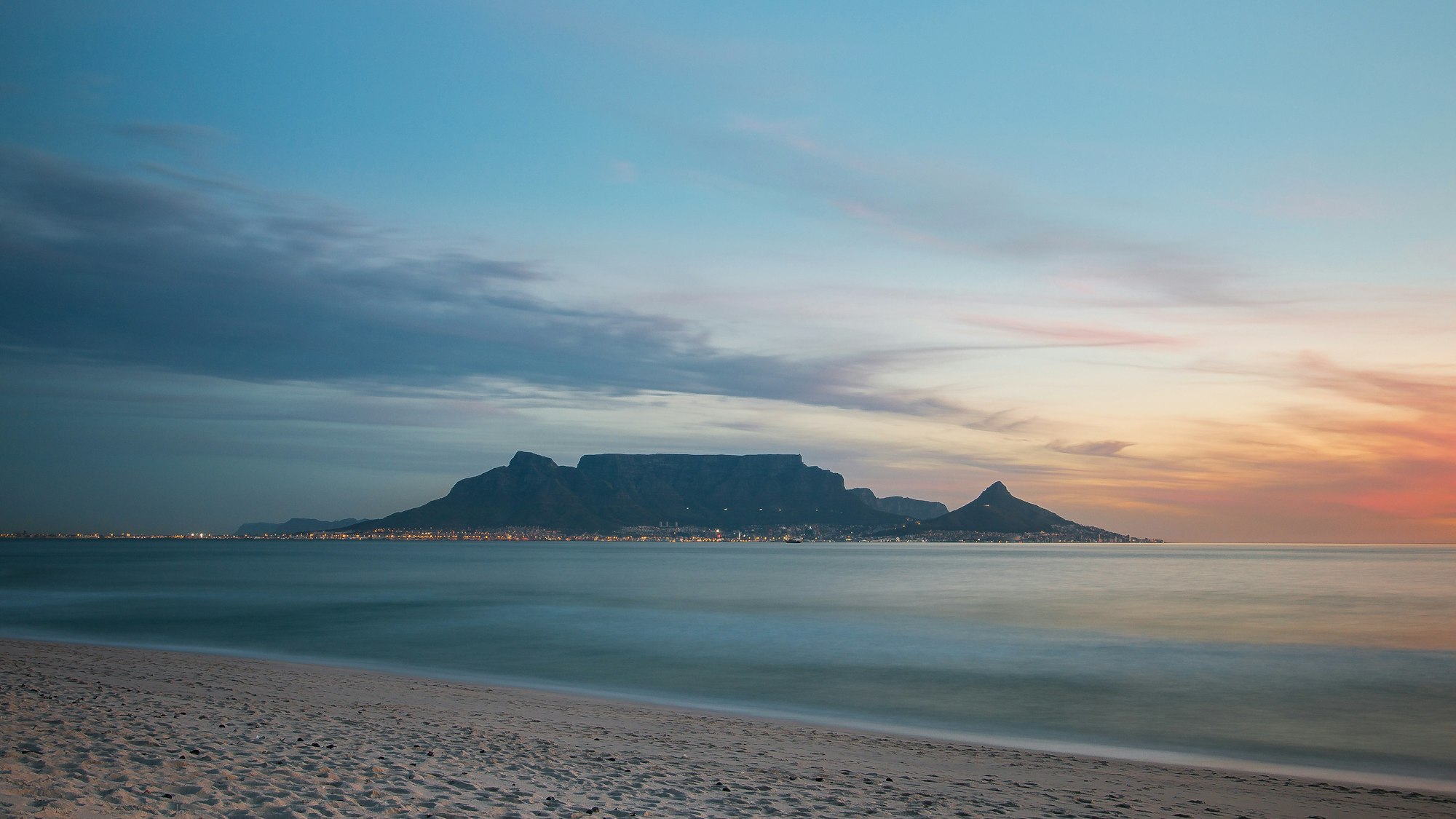 Table Mountain rising over Cape Town at golden hour
