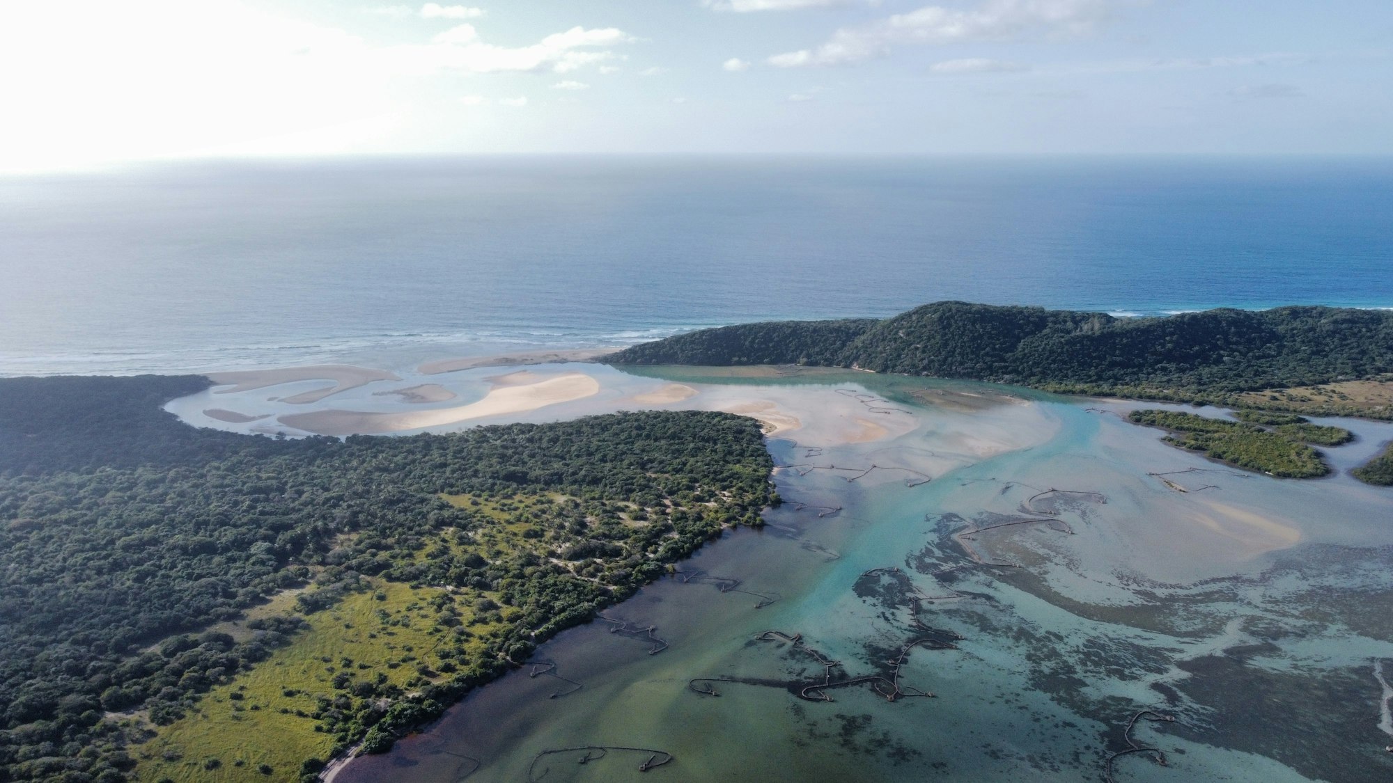 Aerial view of the Kosi Bay lake system meeting the Indian Ocean on the Elephant Coast