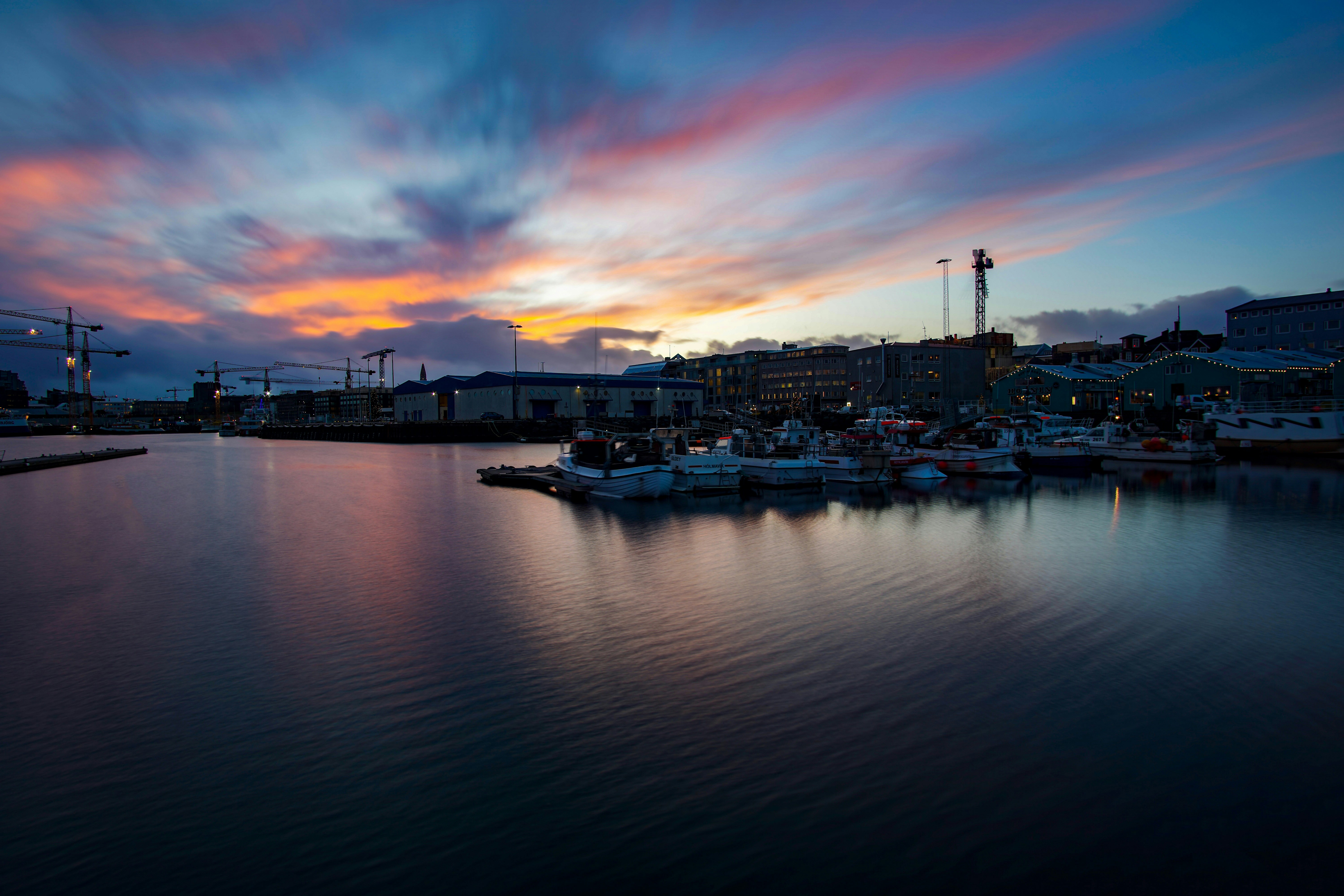 Sunset over the boats and harbour at the V&A Waterfront in Cape Town